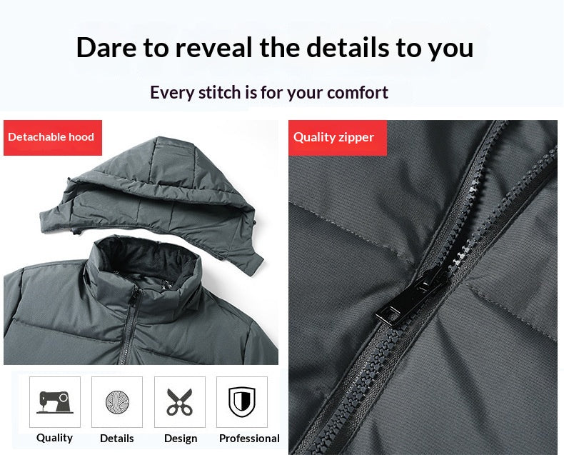 New Mens Graphene Cotton Jacket With A Detachable Hoodextra-thick And On-trend