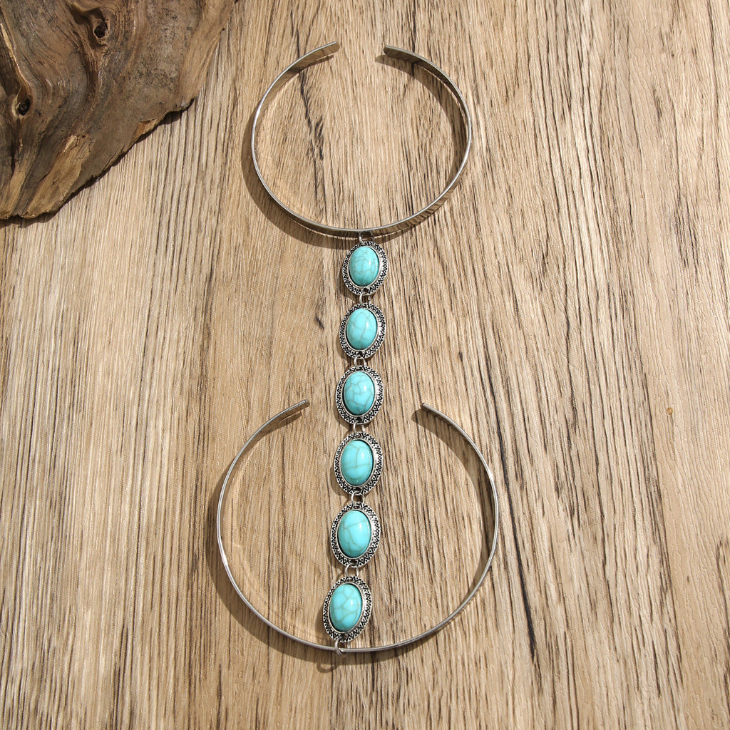 Bohemian style geometric metal arm ring Leg Chain minimalist imitation turquoise arm chain