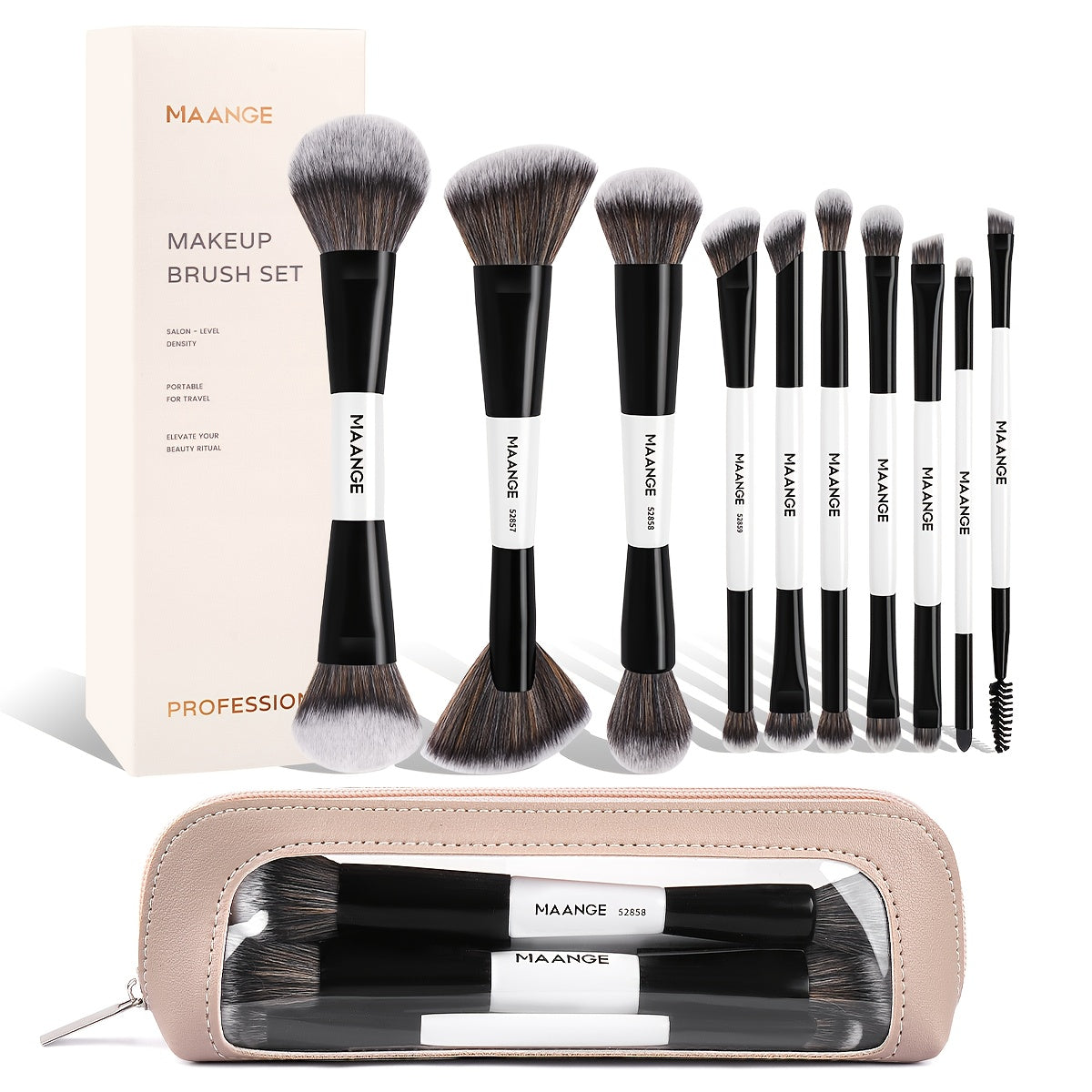 Makeup Brush Set, 10-Piece Double-Ended Nylon Bristle Collection with Cosmetic Bag and Three Color Options — image 13