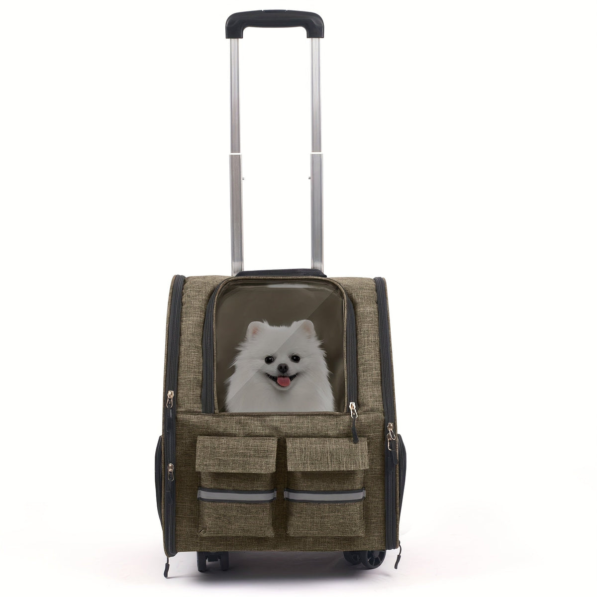 Rolling Pet Carrier Backpack with Wheeled Base, Telescopic Handle, Mesh Panels and Four Color Options — image 10