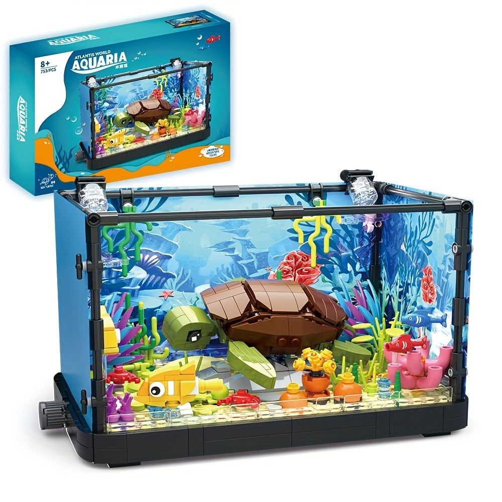 Building Block Set Marine Turtle Aquarium Model MY072 with Framed Underwater Scene and Hanging Sea Details — image 1