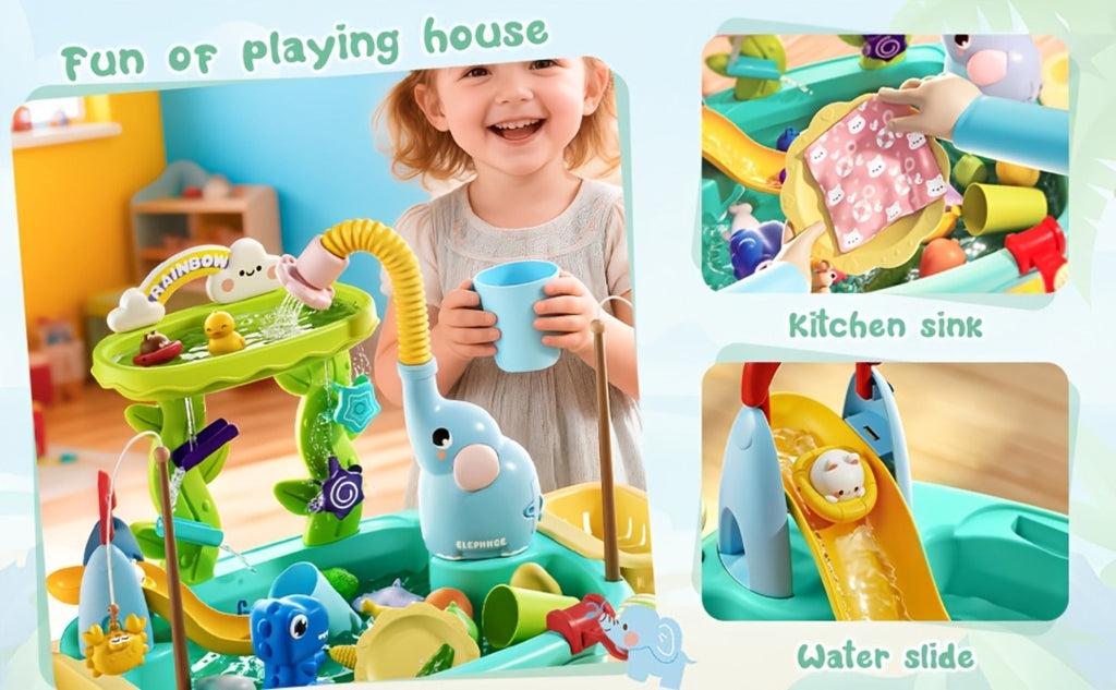 Kids Water Table Toy with Electric Pump & Faucet for Toddlers - Play Sink with Food Accessories & Fishing Toy — image 9