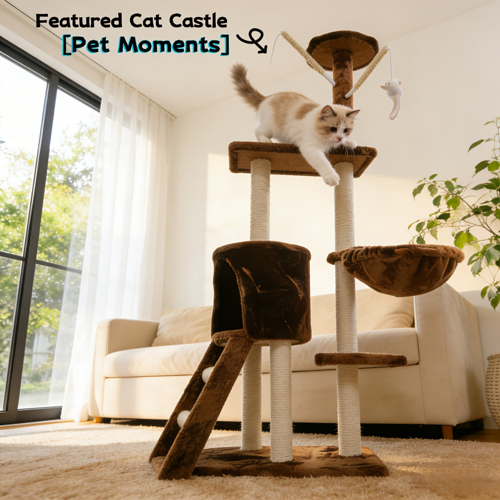 Cat Tree Tower for Indoor Cats Large Multi-Tier with Sisal Scratching Posts, Plush Perches, Hammock, Condo Cave & Hanging Toy