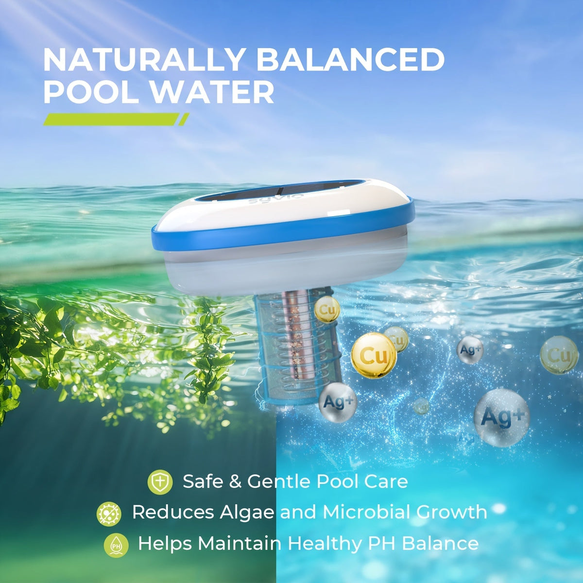 Solar Pool Ionizer for Garden, Patio and Yard Use, with the Listed Configuration, for Everyday Use and Organized Storage — im
