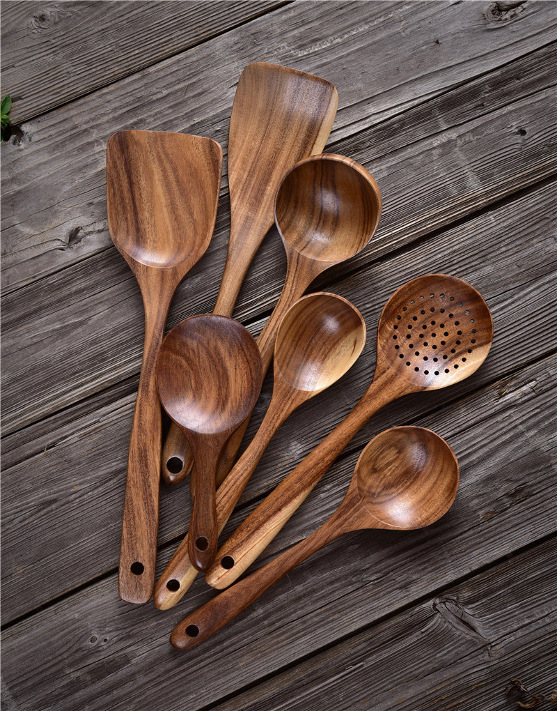 Non Stick Teak Cooking Spatula Set Of Seven Pieces