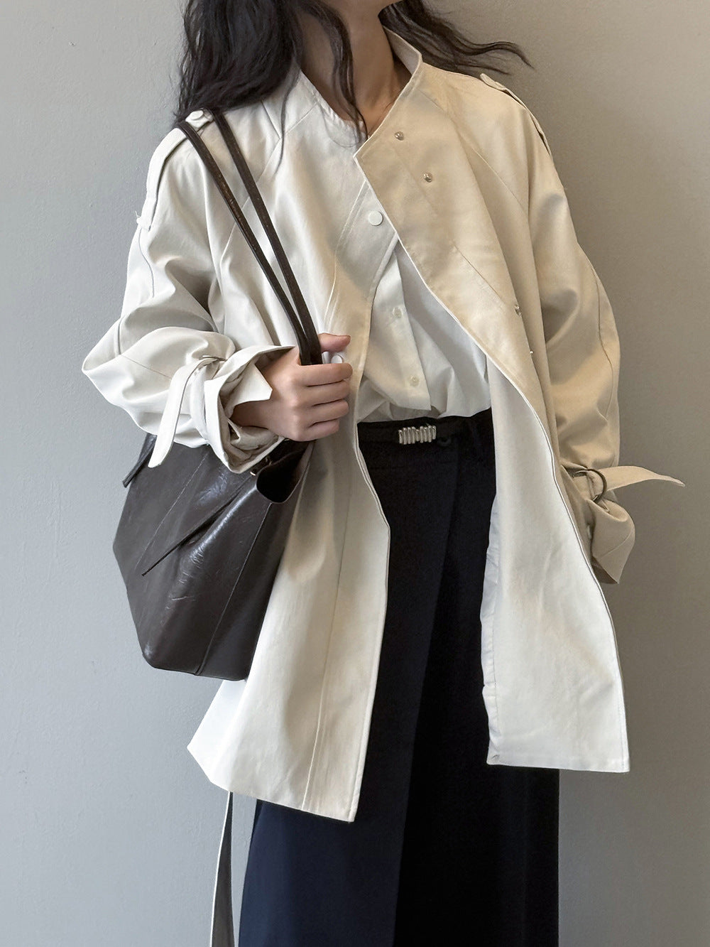 Stand Collar Trench Coat For Women Loose Casual Jacket