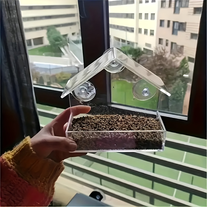 Clear Window-Mount Bird Feeder with Suction Cups, Roofed Seed Tray and Transparent Single Checkout — image 8