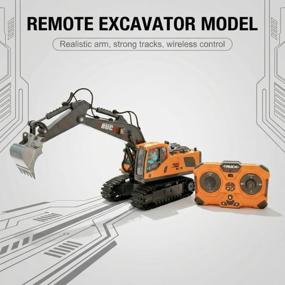 RC Construction Vehicle Toy 2.4GHz Remote Control Excavator Bulldozer Loader with Alloy Metal Cover Lights & Sound Effects — 