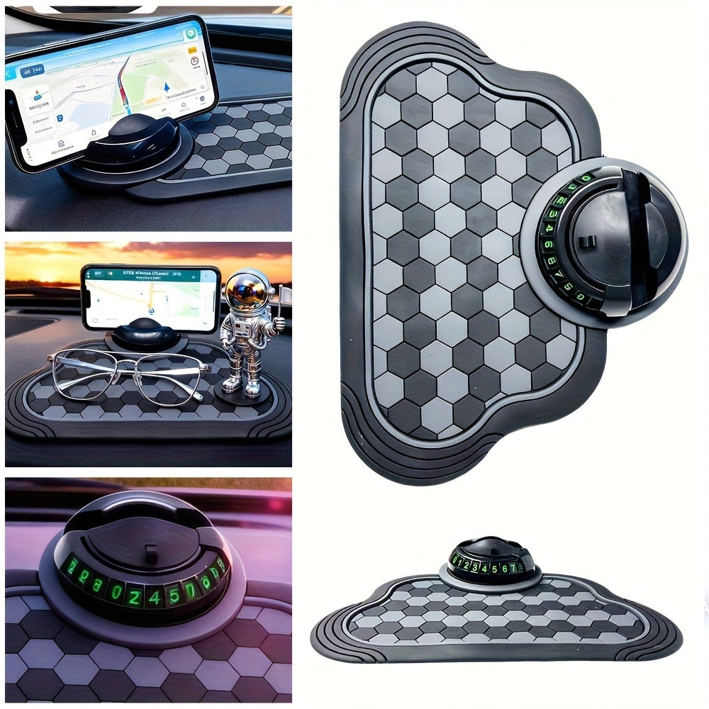 Car Dashboard Anti-Slip Pad with Phone Holder & Digital Number Plate Stickers – Multifunctional Non-Slip Dashboard Storage Ma