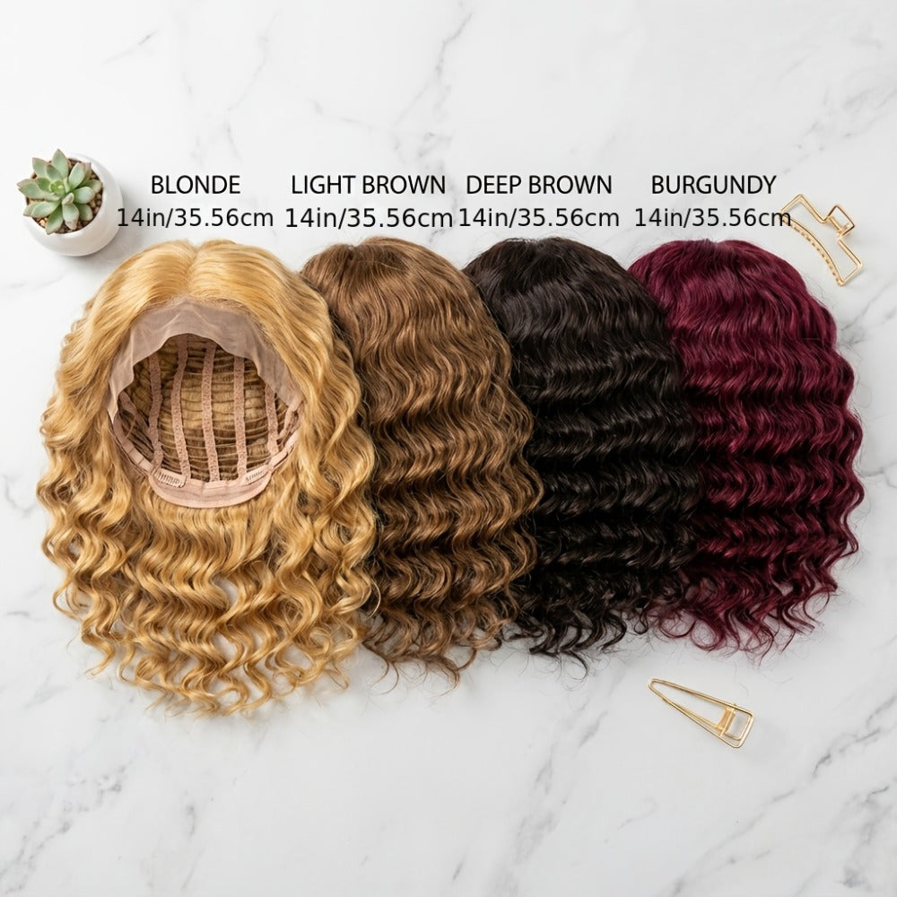 Synthetic Wig 14-Inch Deep-Wave Curly Bob with Glueless Rose Net Cap in Four Colors for Daily Style — image 3