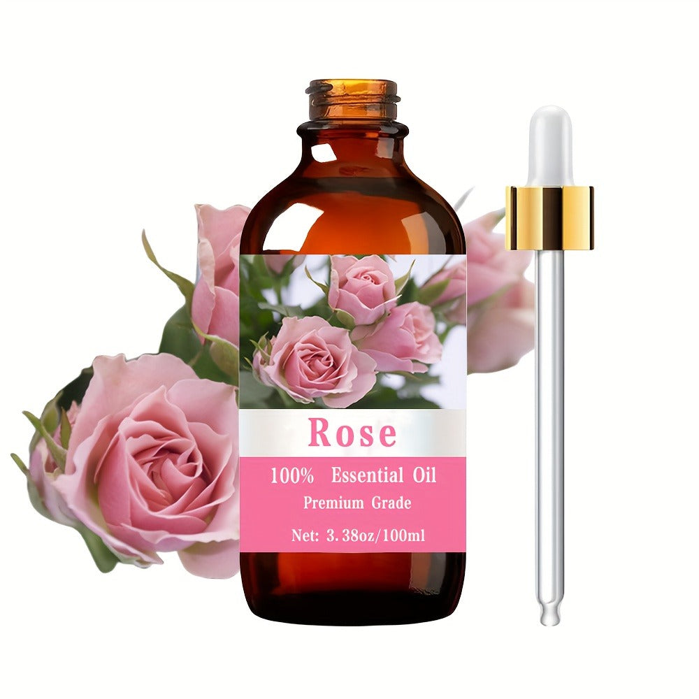 Essential Oil Rose 100ml Dropper Bottle with Floral Scent for Diffuser, Massage, Hair and Body Care — image 1