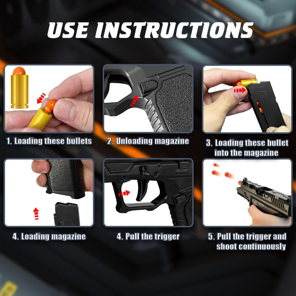 Bullet Toy Gun Pistol with Ejecting Shells & 100 Bullets, Semi- Rapid Fire Foam Blaster for Kids Boys Ages 6+ — image 9