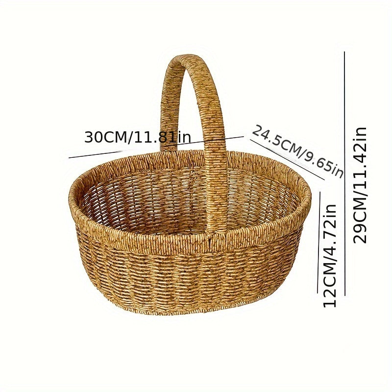 Oval Wicker-Style Market and Picnic Basket with Arched Handle in Medium or Large Size Options — image 3