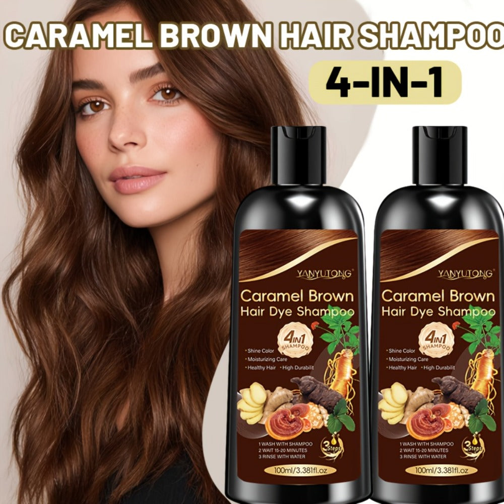Hair Color Shampoo, YANYUTONG 4-in-1 Caramel Brown Two-Bottle Set with 3.38oz in Each Bottle — image 6
