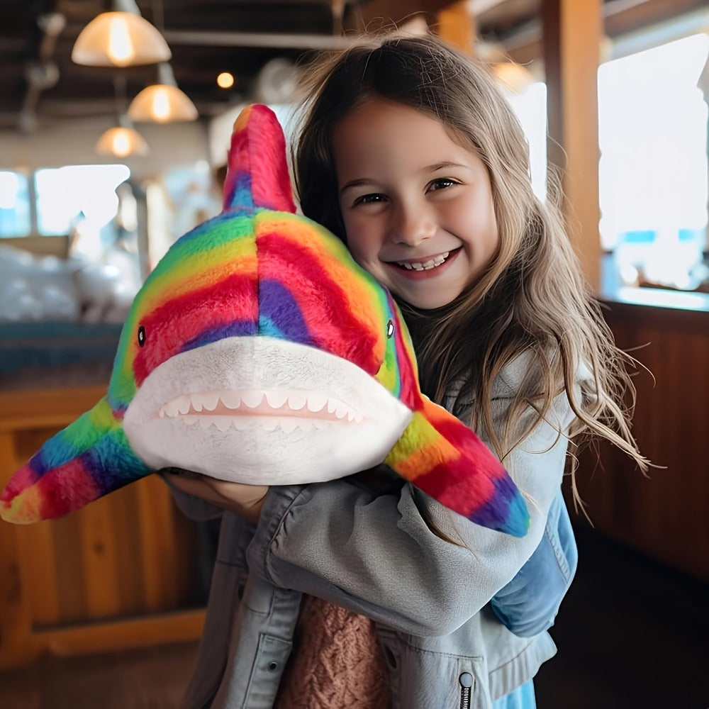 Stuffed Animal Rainbow Shark with Long Pillow Shape, Mixed Colors and Soft Plush Fabric for Room Decor — image 2