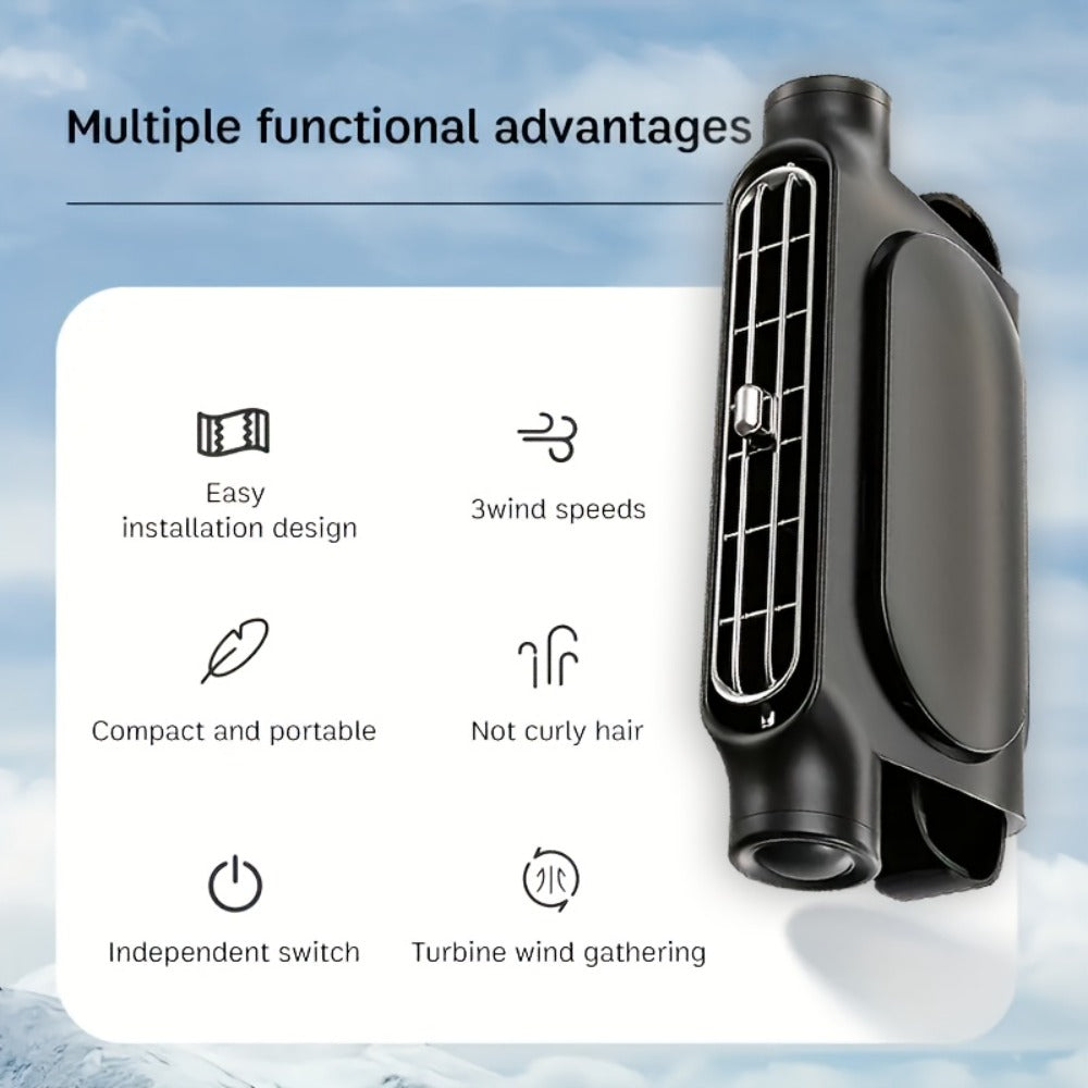 Bladeless Car USB Fan – 3-Speed Silent Cooling, Fits All Vehicles, Car Seat Fan with USB Charging Cable, Black & White — imag