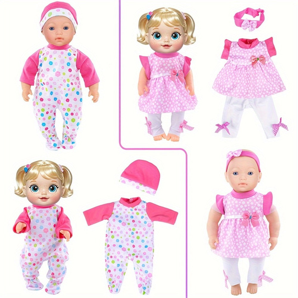 10-Outfit Doll Clothes Set for 10–14-Inch Baby Dolls with Sleepers, Dresses, Tops, Pants and Headwear — image 5