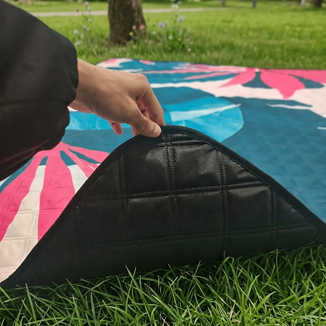 Large Padded Picnic Blanket with Carry Straps in Geometric, Palm-Village or Tropical Leaf Prints — image 2