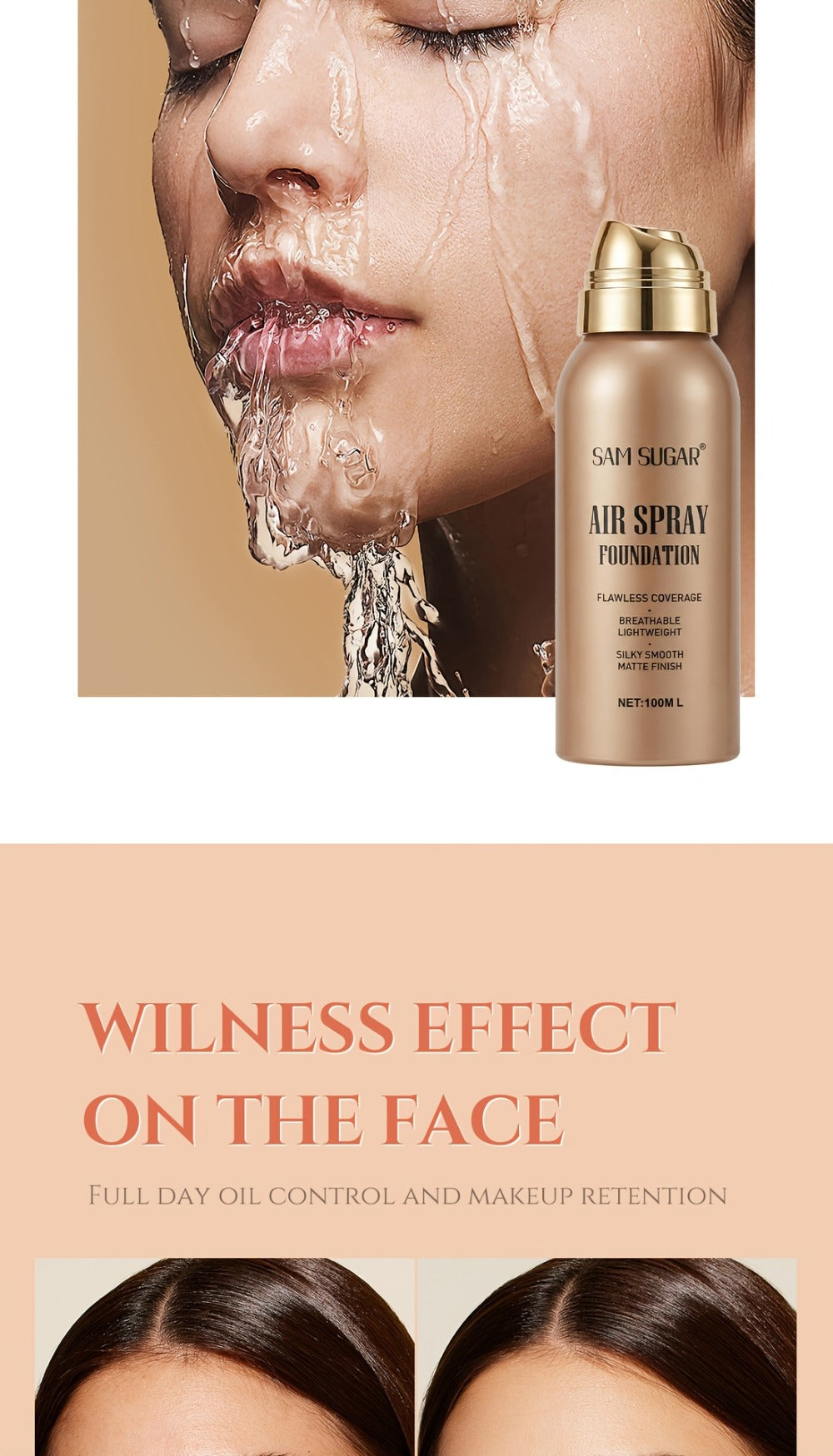 Waterproof Matte Foundation Spray Powder with Brush Set for Women – Sweat-Proof Long-Lasting Full Face Coverage Natural Finis