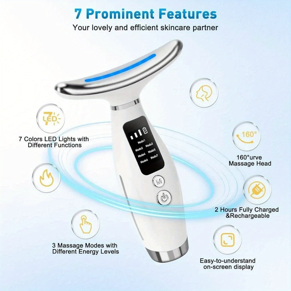 Facial Lifting Device 7-in-1 EMS Microcurrent Neck Face Massager LED Photon Therapy Rechargeable Beauty Tool for Women — imag