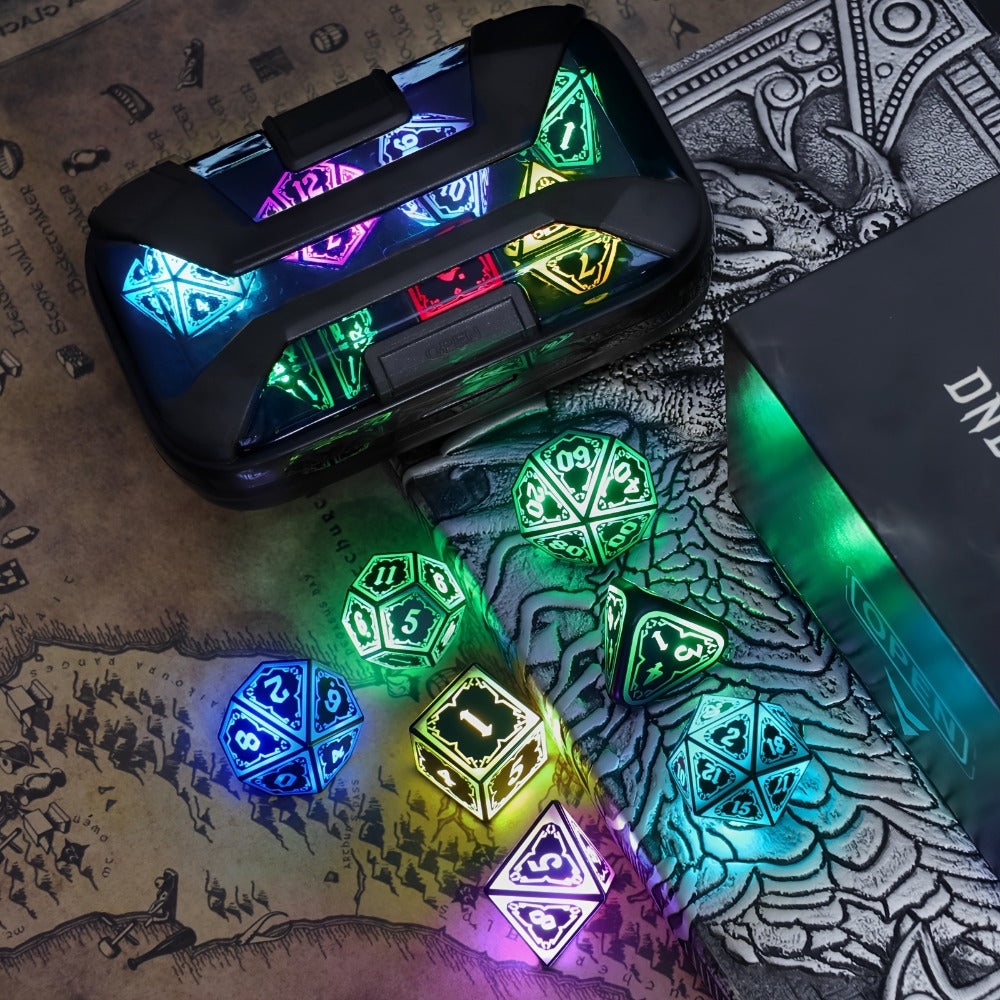 RGB LED DND Dice Set Rechargeable 7pcs, Illuminated Polyhedral Dice with Type-C Charging Case for D&D RPG Tabletop Games — im