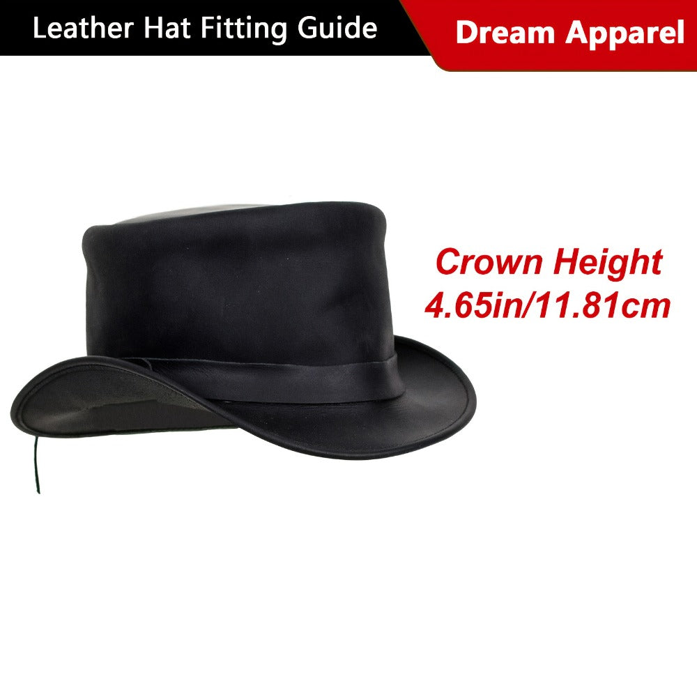 Genuine Leather Top Hat Steampunk – Shapeable Wide Brim Gentleman Hat for Men Women, Halloween Costume Topper, Deadman Victor
