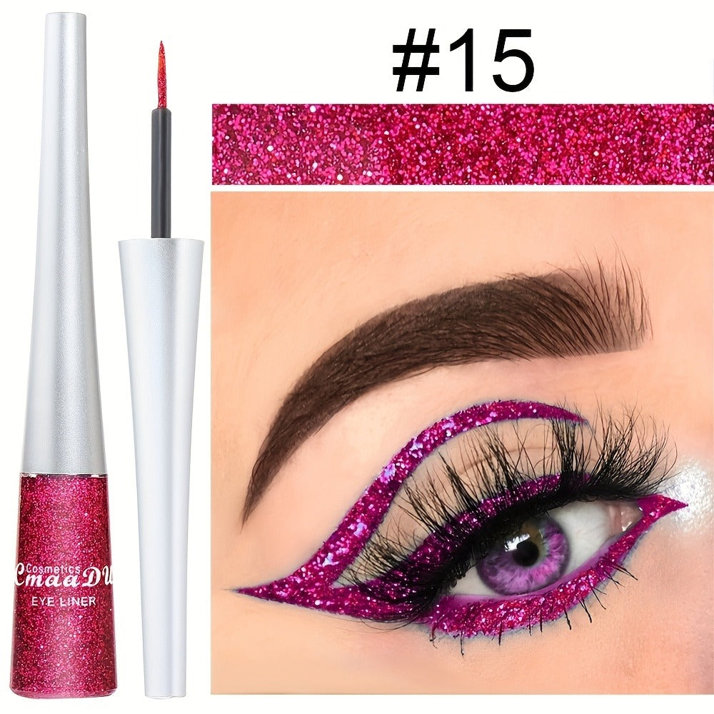 Glitter Liquid Eyeliner Set 16 Colors Waterproof Shimmer Metallic Eye Liner Pen Kit – Long-Lasting Smudge-Proof Sparkle Eye M