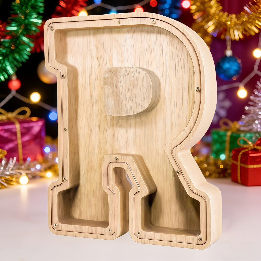 Alphabet Letter Piggy Bank A-Z Wooden Coin Bank Large Capacity Transparent – Personalized Savings Box for Kids | Back to Scho