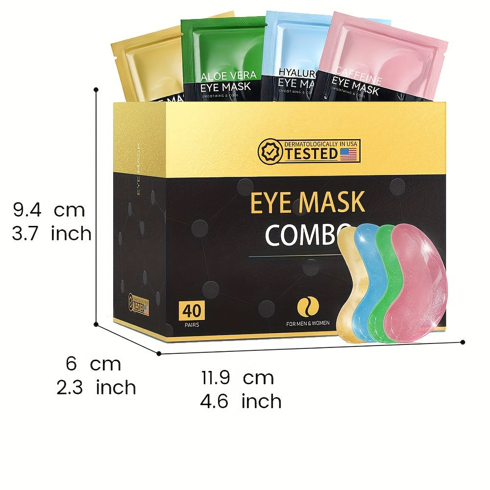 Collagen Eye Mask Patches 40 Pairs – Caffeine & Aloe Vera Under Eye Patches 4 Types Eye SPA Multi-Color Depuff Dark Circle Mo