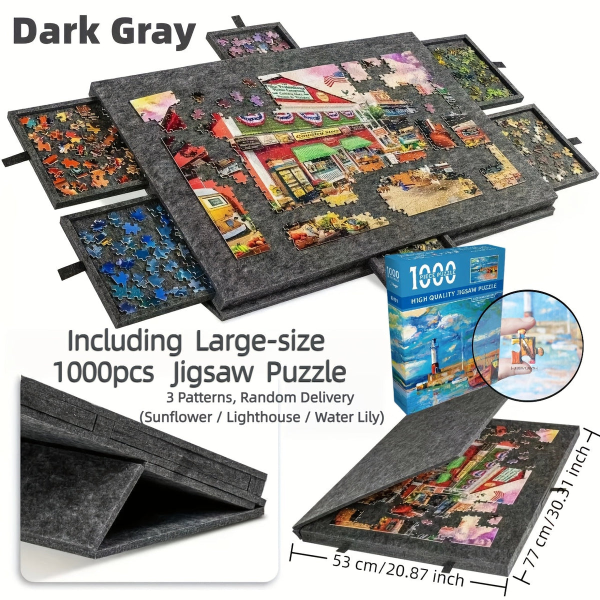 Portable Puzzle Board with Anti-Slip Surface, Fits 1000 & 1500 Piece Puzzles, Jigsaw Puzzle Table for Storage & Family Game N
