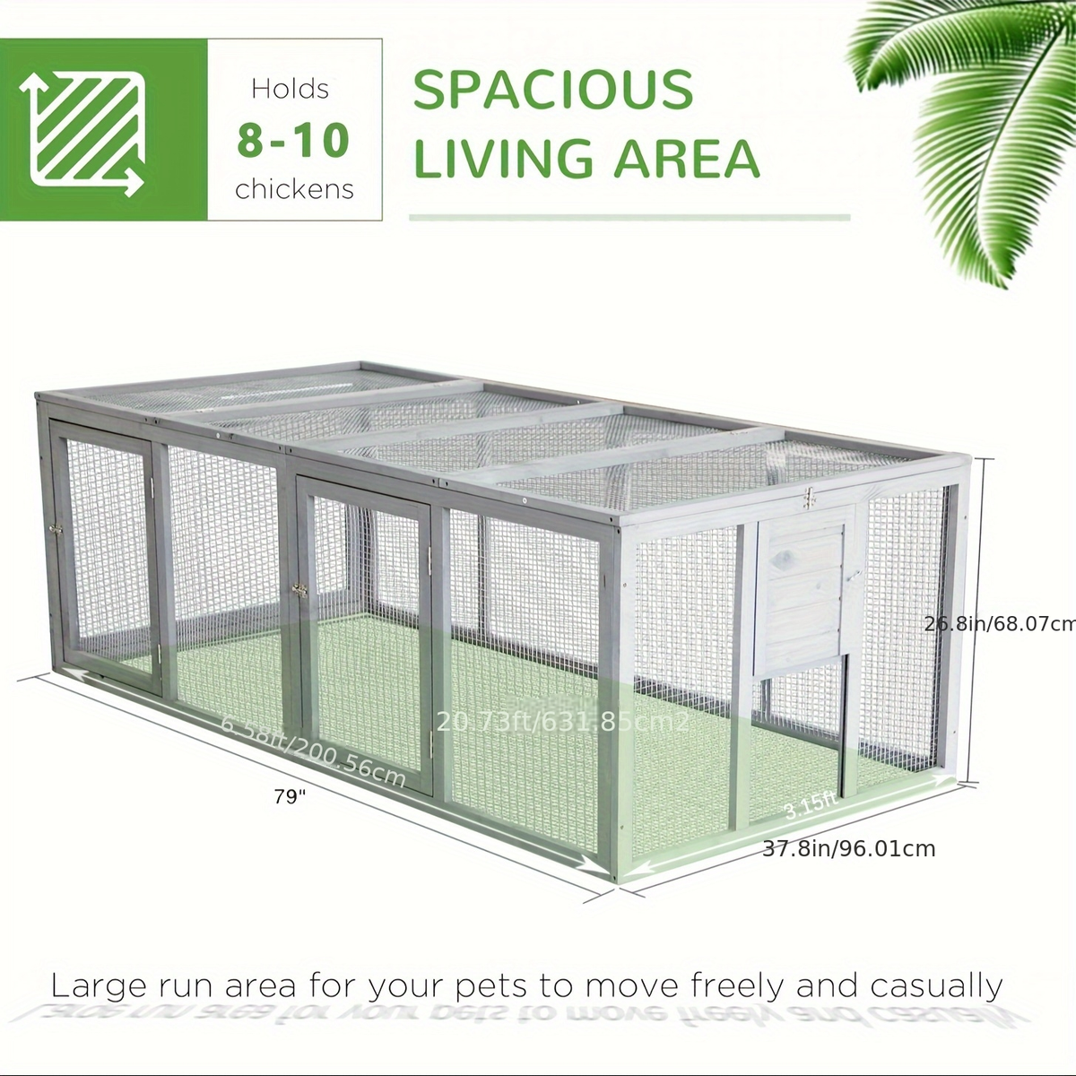 Wooden Chicken Coop with 2 Large Nesting Boxes for 4-6 Chickens, 59" Outdoor Hen House with PVC Roof — image 10