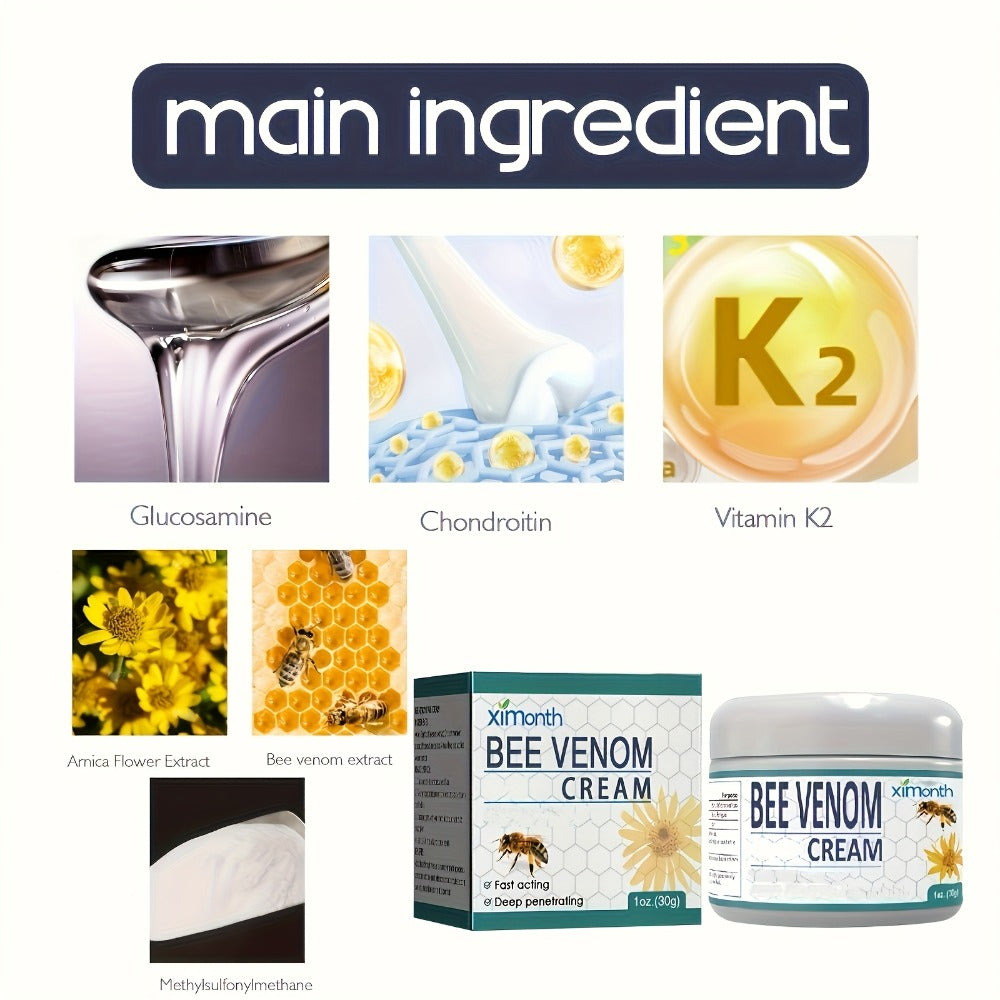 Bee Venom Joint & Muscle Cream for Hands Feet Knees Lumbar Support – Hydrating Glycerin Paraffin Wax Fragrance-Free Soothing 