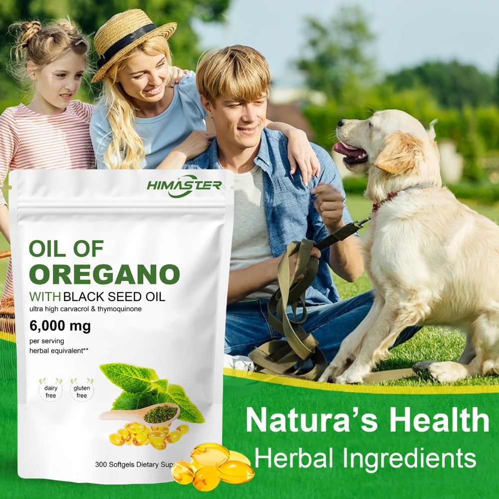 Herbal Supplements with HIMASTER Label, Oregano Oil 6000mg and Black Seed Oil 200mg, 300 Softgels — image 1