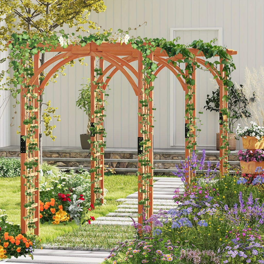 Cedar Wood Arbor 84" Double Lattice Garden Arch Pergola Trellis for Garden, Patio and Yard Use — image 7