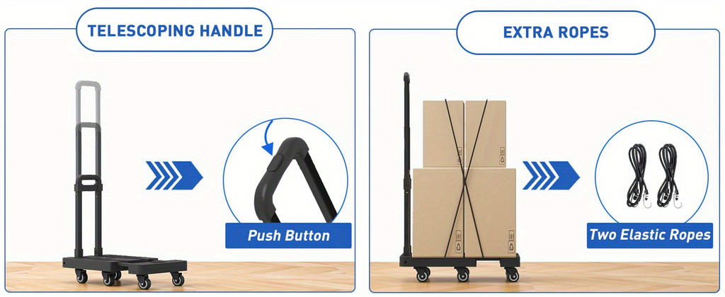 Folding Hand Truck Dolly, Collapsible Luggage Cart with 6 Wheels & 2 Elastic Straps for Moving, Travel — image 19