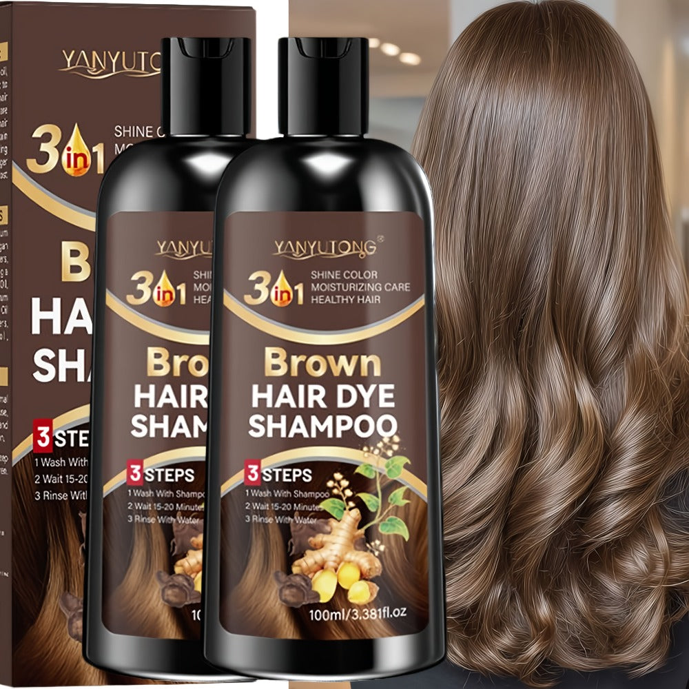 Hair Color Shampoo, YANYUTONG Brown Two-Bottle Set with 3.38oz in Each Labeled Pump Bottle — image 5