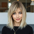 Synthetic Wig 16-Inch Gradient White-Golden Straight Style with Bangs and Adjustable Rose Net Cap — image 9