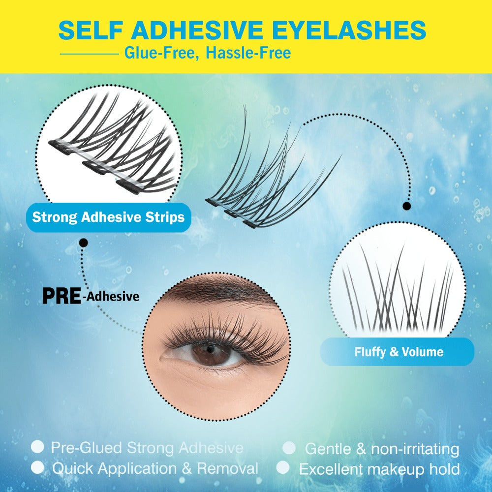 Pre-Glued Wispy False Eyelash Cluster Tray with 156 Clusters and Two Pink Applicator Tweezers — image 2