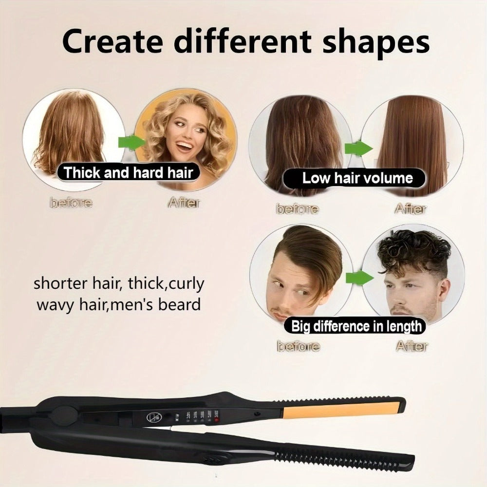 2-in-1 Ceramic Flat Iron Hair Straightener Curling Iron Adjustable Temperature Portable Mini, for Home, Travel and Salon Hair