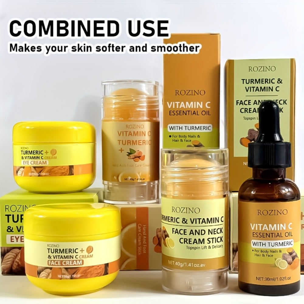 Skincare Set with ROZINO Label, 5 Turmeric and Vitamin C Cream and Serum Items for Face Hands and Feet — image 10