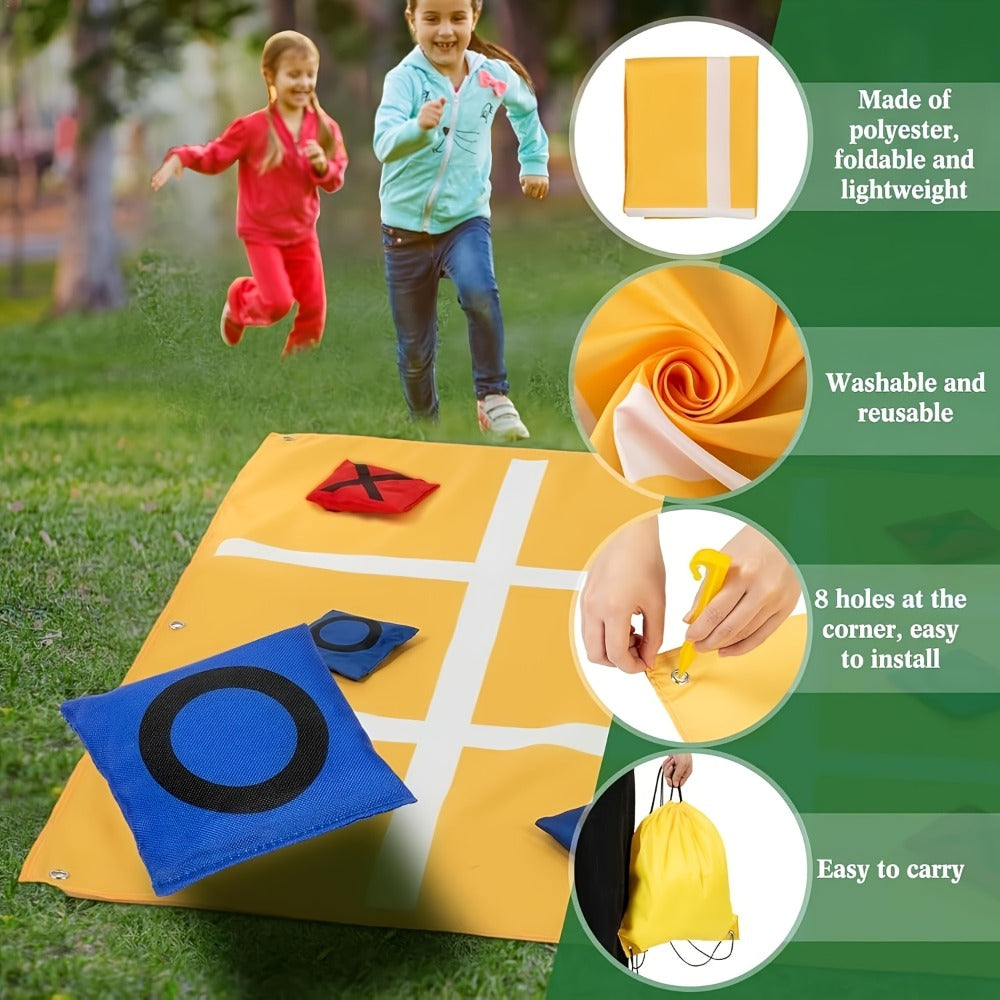 Giant Tic Tac Toe Bean Bag Toss Game Set Outdoor Lawn Game with 4.92ft Cloth 10 Bean Bags Ground Nails for Home and Salon Man