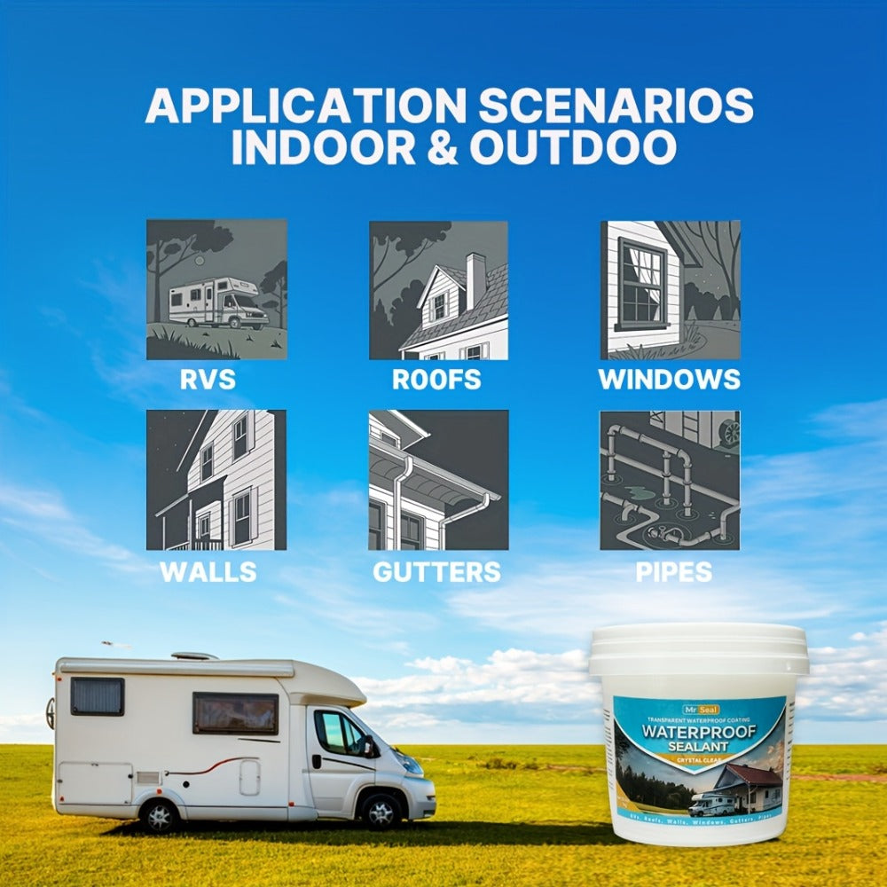 Clear Waterproof Sealant 1000g – Transparent Adhesive for Roof, RV, Wall, Pipe & Tile Leak Repair, Indoor & Outdoor, Includes