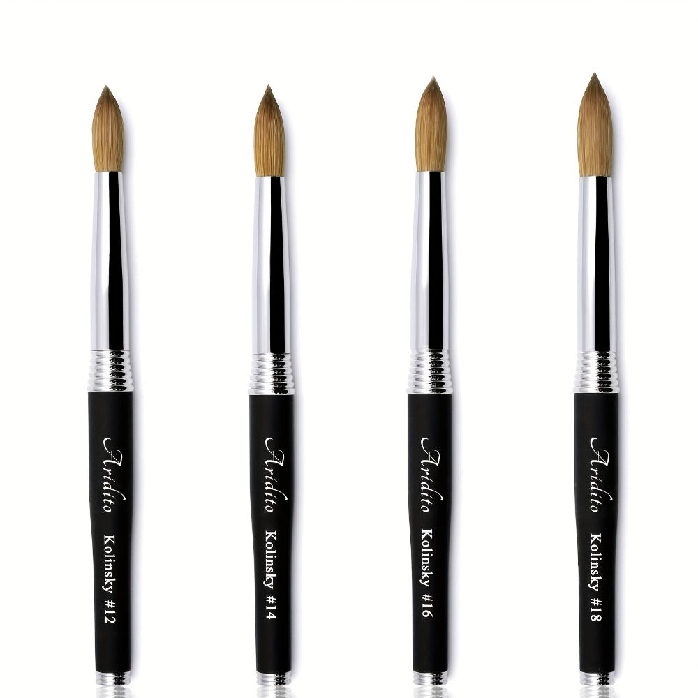 100% Pure Kolinsky Round Head Acrylic Nail Art Brush Black Metal Handle Size 12 14 16 18 – Professional Nail Extension & Acry