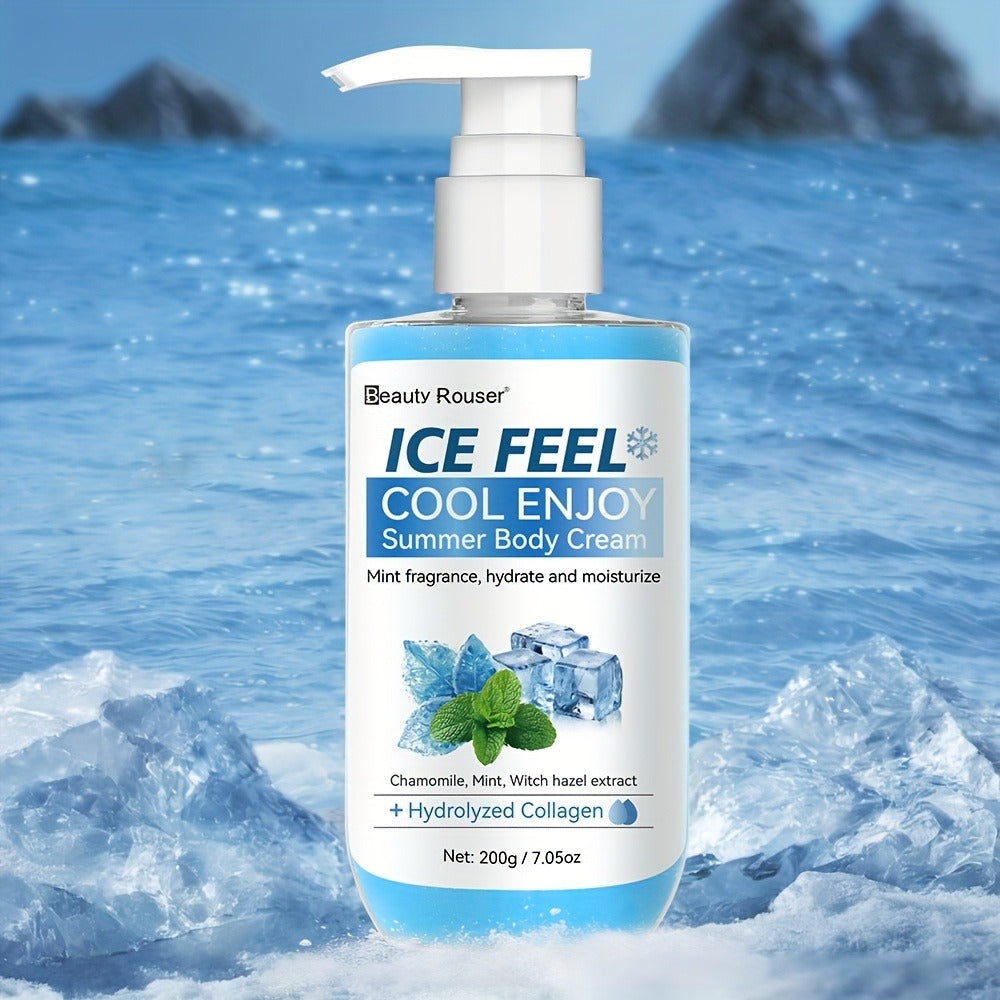 Body Cream Beauty Rouser ICE FEEL 200g Pump with Mint Chamomile Witch Hazel and Collagen Package Callouts — image 10