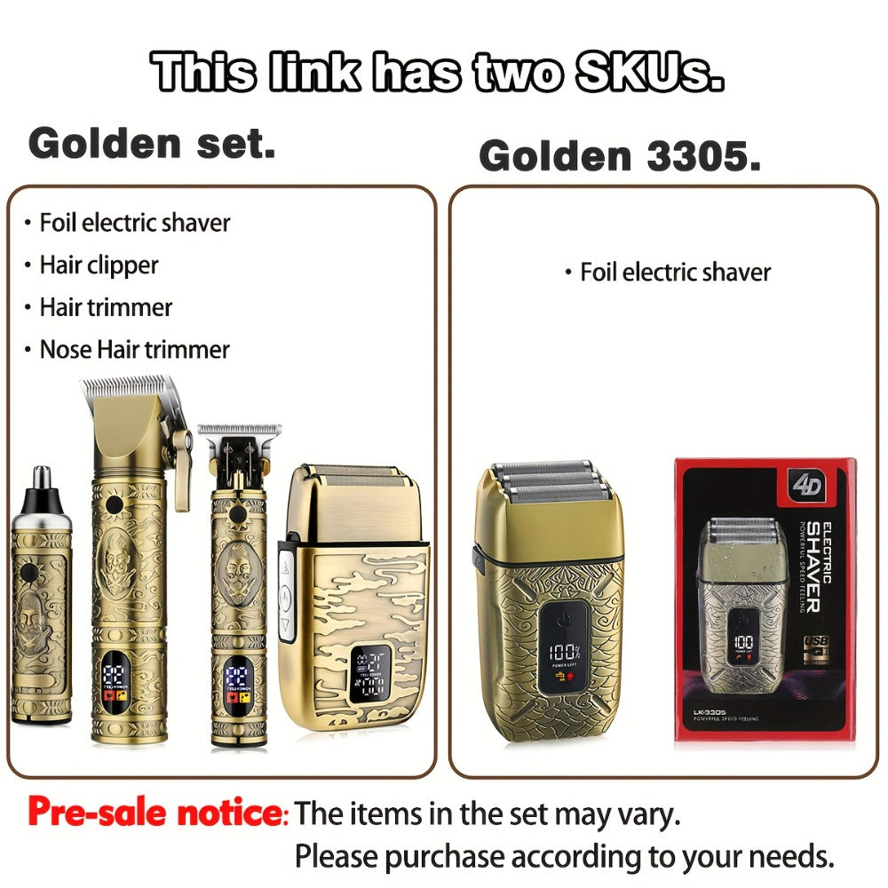 Cordless Hair Clipper & Trimmer Kit for Men – Professional Rechargeable Grooming Set, Golden Edition, Wireless Fade Clipper w