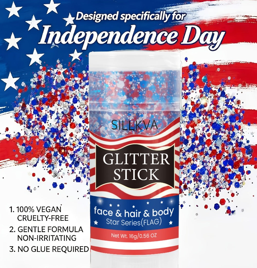 Glitter Makeup Stick Red & Blue Multi-Use Glitter Gel for Face Hair & Body – Patriotic American Flag Theme for July 4th Indep