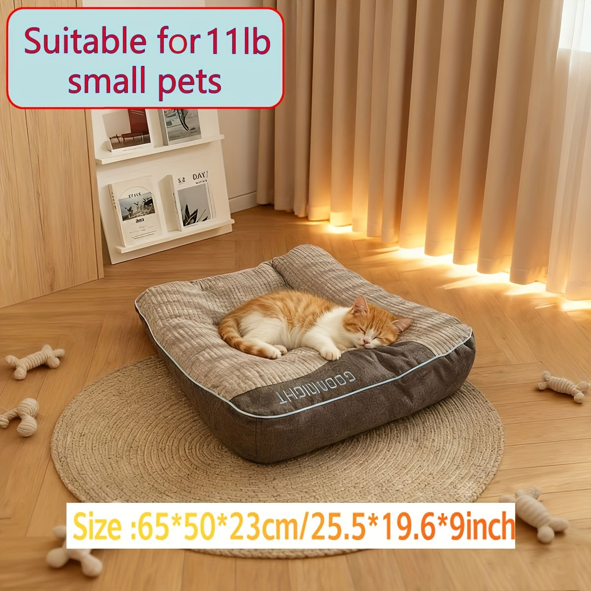 Gray Rectangular Dog Bed with Thick Polyester Fiber Cushion, Four Size Options and Included Grooming Tool — image 16