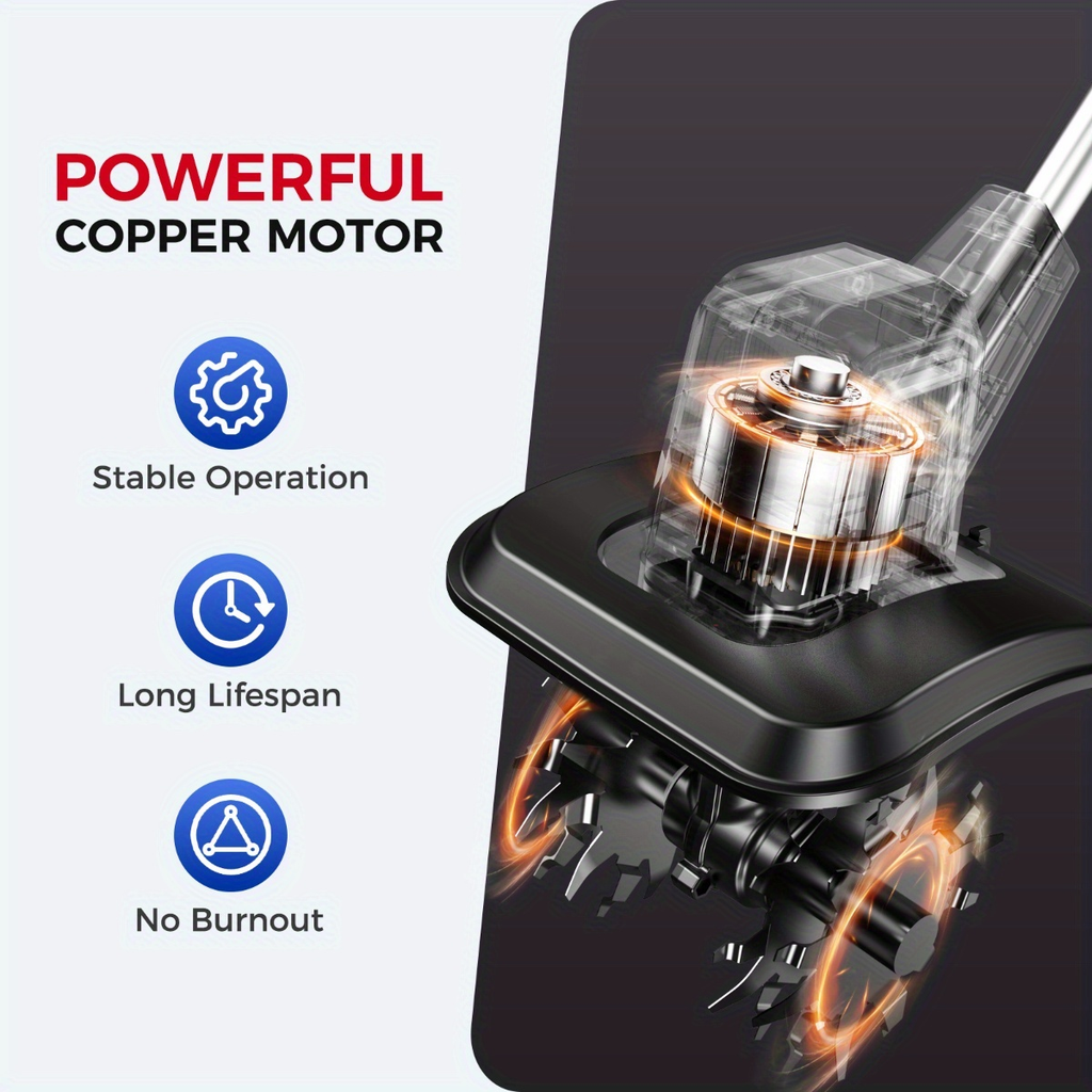 Cordless Electric Cultivator 360RPM - Wireless Electric Tiller & Soil Loosening Machine with 2×4.0Ah for Garden, Patio and Ya