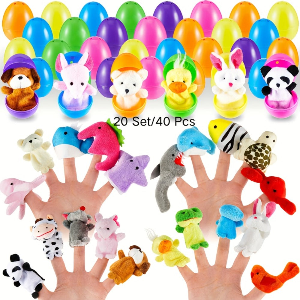Twenty-Set Animal Finger Puppet and Plastic Egg Bundle with 20 Puppets and 20 Colorful Eggs — image 1