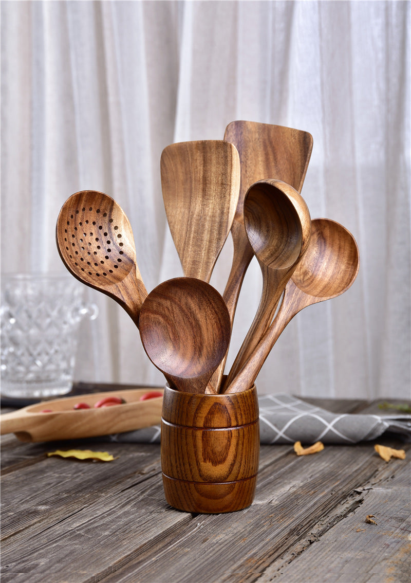 Non Stick Teak Cooking Spatula Set Of Seven Pieces